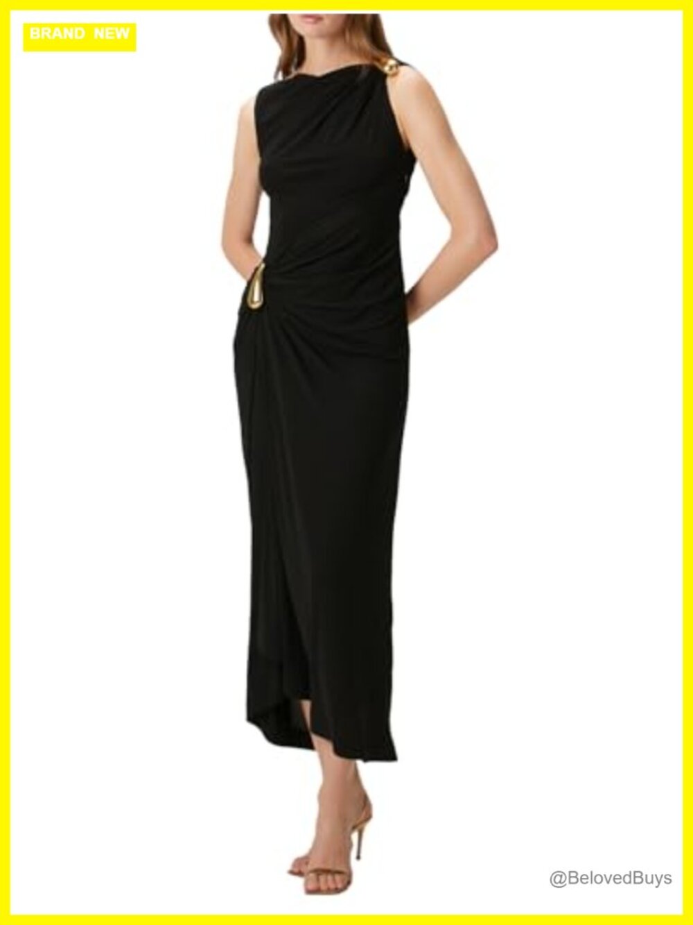 Ruched Bodycon Maxi Dress Sleeveless Buckle Detail Party Cocktail Dress